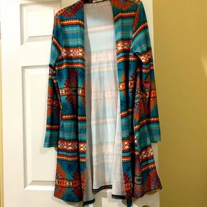 Southern stitch long cardigan pockets multicolor